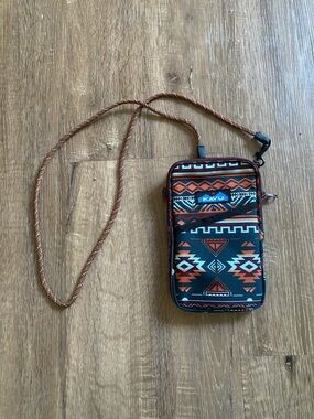 Kavu Aztec Crossbody Phone Pouch in Teal and Rust